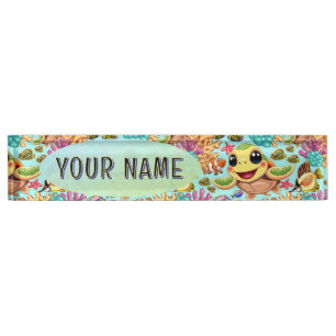 Porte-nom Pour Bureau Bébé Tortue de Mer Heureux et Mignon Personnage
