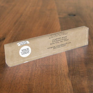 Porte-nom Pour Bureau Beige rustique Ajouter votre logo Société