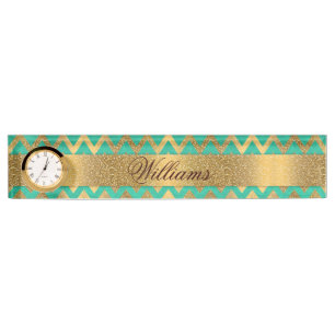 Porte-nom Pour Bureau Belle parties scintillant en faux or du chevron zi