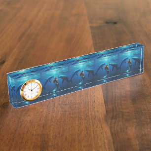 Porte-nom Pour Bureau Belle Sirène Nager Avec Baleines À Bosse,