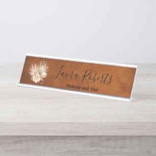Porte-nom Pour Bureau Belle Terracotta Boho Floral Pampas Business