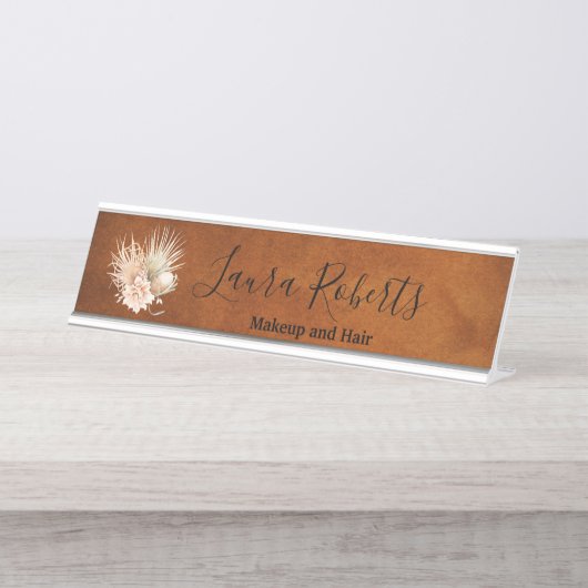 Porte-nom Pour Bureau Belle Terracotta Boho Floral Pampas Business (Devant)