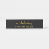 Porte-nom Pour Bureau Black and Gold Script  | Stylish Monogram Modern (Devant)