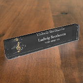 Porte-nom Pour Bureau Black Gold Music Notes Treble Clef (Taille)
