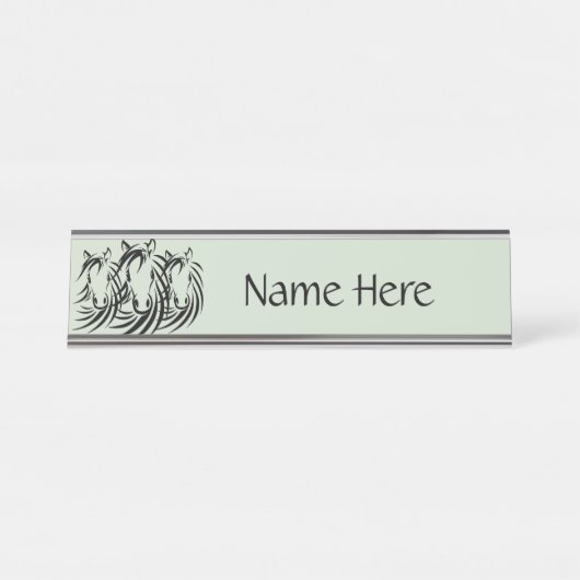 Porte-nom Pour Bureau Black Horse Heads on Green (Devant)