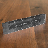 Porte-nom Pour Bureau Black Metallic Foil Moderne Élégante Entreprise (Taille)