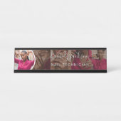 Porte-nom Pour Bureau Black Modern Photo Collage Script Calligraphie Nom (Devant)