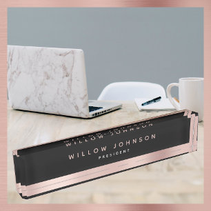Porte-nom Pour Bureau Black Rose Gold Classy Executive Business Cadeau