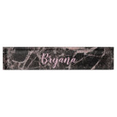 Porte-nom Pour Bureau Black & Rose Gold Pink Parties scintillant Marble (Devant)
