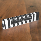 Porte-nom Pour Bureau Black White Stripes Silver Personnalisé (Taille)