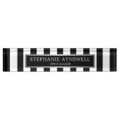 Porte-nom Pour Bureau Black White Stripes Silver Personnalisé (Devant)
