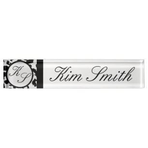 Porte-nom Pour Bureau Blanc de noir de bureau de monogramme d'empreinte