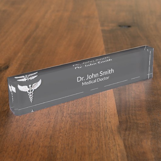 Porte-nom Pour Bureau Blanc détaillé Nettoyage Caduceus Médicale gris ch (Taille)