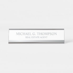Porte-nom Pour Bureau Blanc et argent élégant