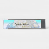 Porte-nom Pour Bureau Blanc et floral bleu (Devant)