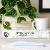 Porte-nom Pour Bureau Blanc Marbré Avec Horloge
