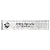 Porte-nom Pour Bureau Blanc Marbré Avec Horloge (Devant)