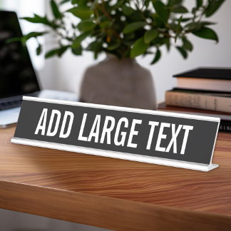 Porte-nom Pour Bureau Blanc noir de base avec grand nom ou texte
