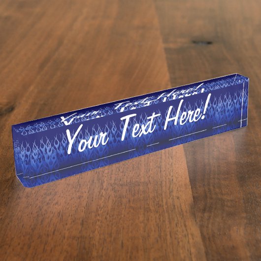Porte-nom Pour Bureau Bleu cool sur Blue Racing Flames (Taille)