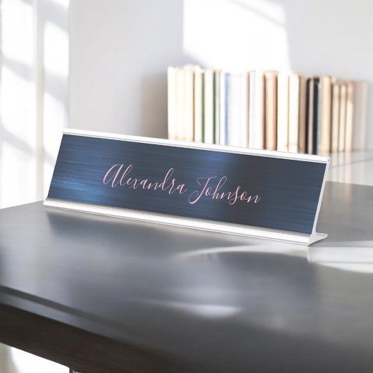 Porte-nom Pour Bureau Bleu de marine | Blush Pink Foil Moderne