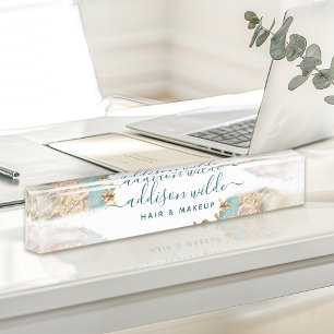 Porte-nom Pour Bureau Bleu Et Or Moderne Entreprise Aquarelle Liquide