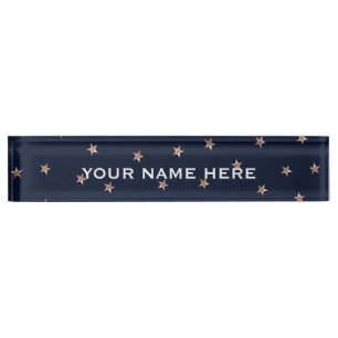Porte-nom Pour Bureau Bleu foncé et rose or métallisé étoiles scintillan