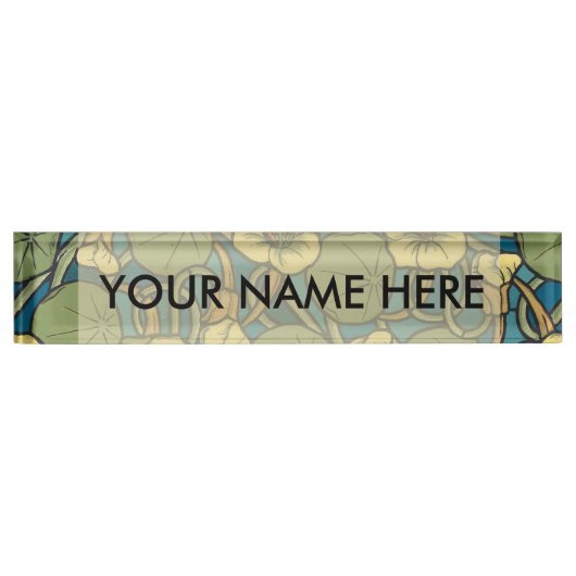 Porte-nom Pour Bureau Bleu jaune Nasturtium Fleur Nouveau Motif (Devant)