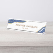 Porte-nom Pour Bureau Bleu Marbre Agate Gold Parties scintillant Profess (Devant)