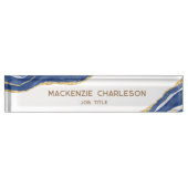 Porte-nom Pour Bureau Bleu Marbre Agate Gold Parties scintillant Profess (Devant)