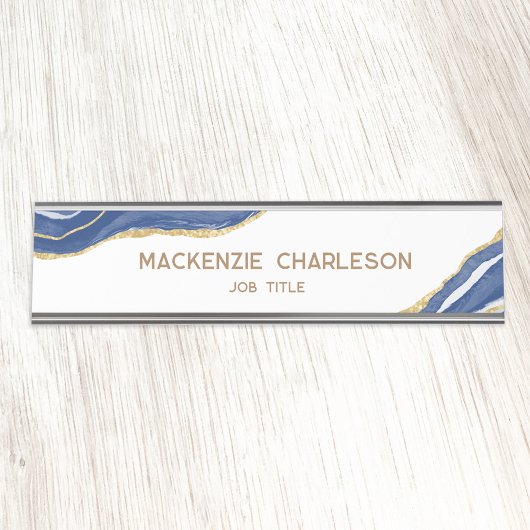 Porte-nom Pour Bureau Bleu Marbre Agate Gold Parties scintillant Profess