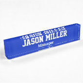 Porte-nom Pour Bureau Bleu simple avec lettres blanches