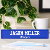 Porte-nom Pour Bureau Bleu simple avec lettres blanches