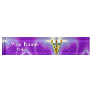 Porte-nom Pour Bureau Bleu turquoise pourpre de SYMBOLE VÉTÉRINAIRE D'