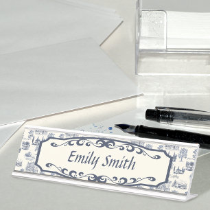 Porte-nom Pour Bureau Blue And Creme Toile