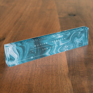 Porte-nom Pour Bureau Blue Beach Waves Abstract