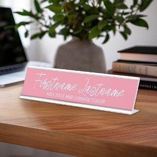 Porte-nom Pour Bureau Blush Pink and White Traditional Name Title
