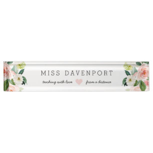 Porte-nom Pour Bureau Blush Rose Floral Distance Apprentissage enseignan