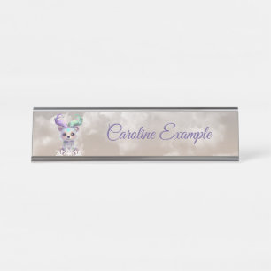 Porte-nom Pour Bureau Boeuf magique en parties scintillant pastel.