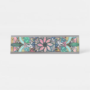 Porte-nom Pour Bureau Bohème coloré aquarelle Floral Mandala