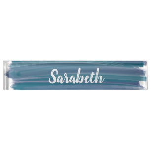 Porte-nom Pour Bureau Boho Abstrait Aquarelle Brush Strokes Earthy Blue