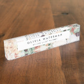 Porte-nom Pour Bureau Boho Blooms | Floral d'aquarelle moderne (Taille)