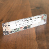 Porte-nom Pour Bureau Boho Blooms | Floral d'aquarelle moderne (Taille)