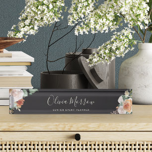 Porte-nom Pour Bureau Boho Blooms   Floral d'aquarelle moderne