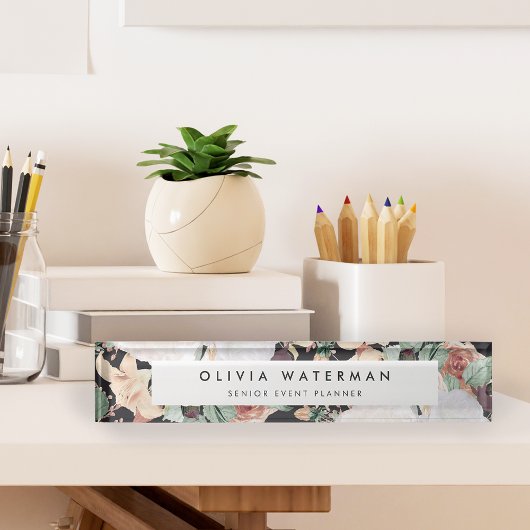 Porte-nom Pour Bureau Boho Blooms | Floral d'aquarelle moderne