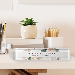 Porte-nom Pour Bureau Boho Blooms   Floral d'aquarelle moderne