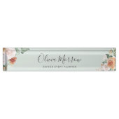 Porte-nom Pour Bureau Boho Blooms | Floral d'aquarelle moderne (Devant)
