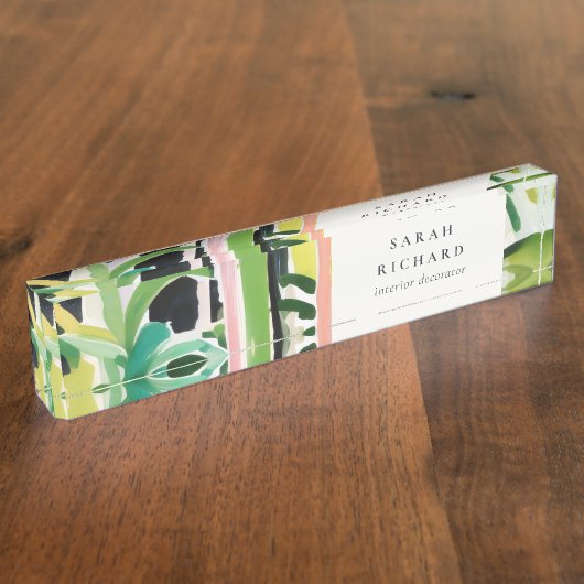 Porte-nom Pour Bureau Boho Chic Green Tropical Leafy Foliage Botanical (Taille)