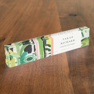 Porte-nom Pour Bureau Boho Chic Vert Feuillage Tropical Botanique