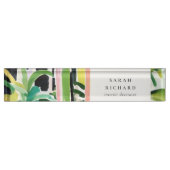 Porte-nom Pour Bureau Boho Chic Vert Feuillage Tropical Botanique (Devant)