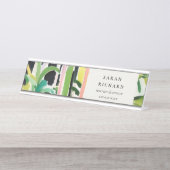 Porte-nom Pour Bureau Boho Chic Vert Feuillage Tropical Botanique (Devant)